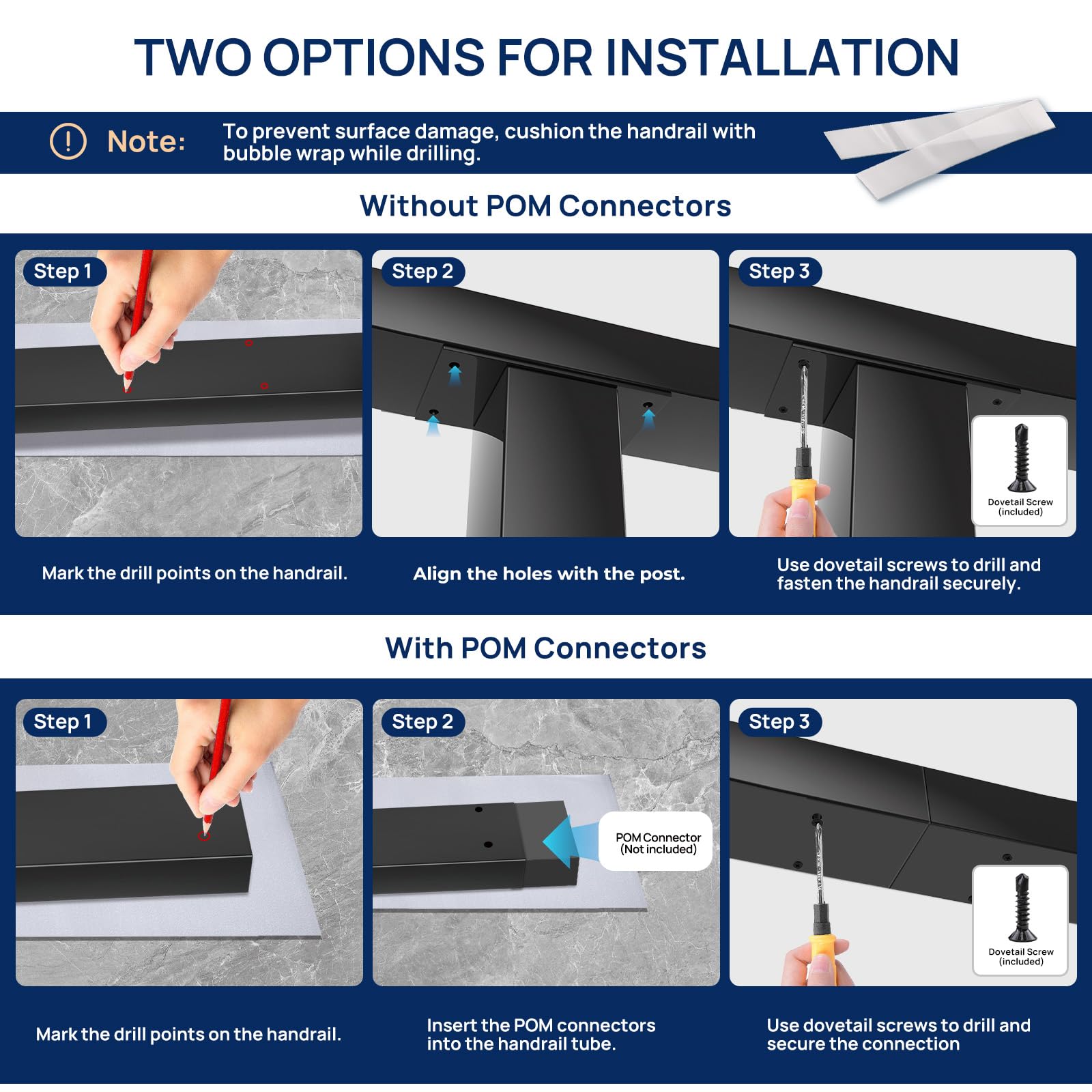 1 Pack 6FTx 2-3/8"x1-3/16 Aluminum Black Handrail with Self Drilling Screws Nylon End Caps, AAMA 2604 Coating, 3mm Thick Flat Handrail Cuttable Top Rail for Deck Stair Railing Indoor Outdoor - Image 9