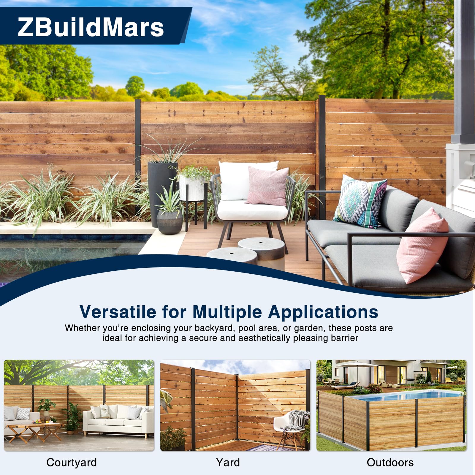 5 Feet Aluminium Alloy Fence Post Matte Black Metal Wood Fence Column for Outdoor Privacy Panels (2 Pack End Post) - Image 6