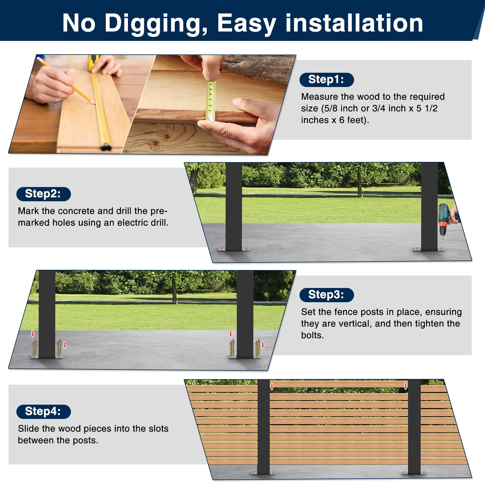 5 Feet Aluminium Alloy Fence Post Matte Black Metal Wood Fence Column for Outdoor Privacy Panels (2 Pack End Post) - Image 7