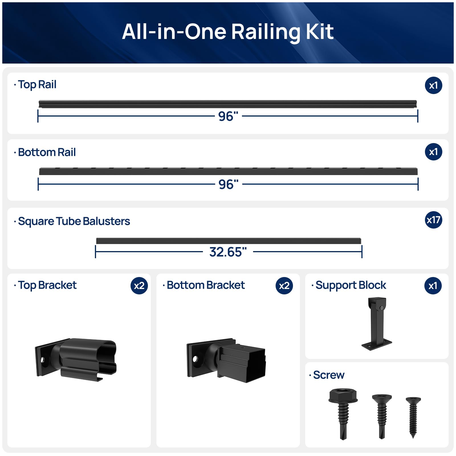 Egadis 1 Pack 36 in. H x 8 ft. W Aluminum Stair Railing Kit Without Post, Textured AAMA 2604 Powder-Coat Finish Modular Railing System for Concrete Steps or Wooden Stairs (1 Panel) - Image 5