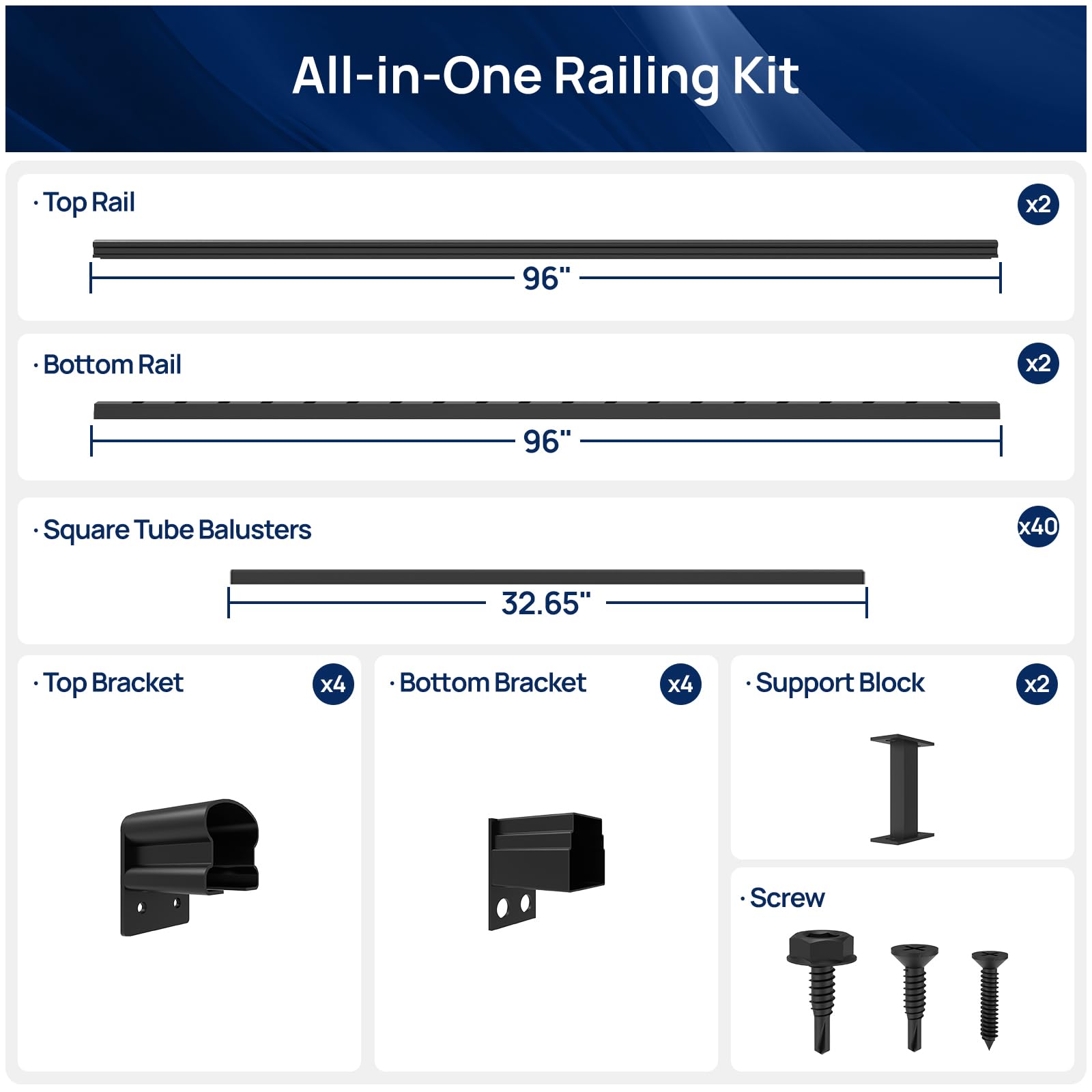Egadis 2 Pack 36 in. H x 8 ft. W Porch and Deck Railing Kit Without Post, Black Textured AAMA 2604 Powder-Coat Finish Modular Aluminum Railing System for Outdoor Decks, Porches & Balconies (2 Panel) - Image 5