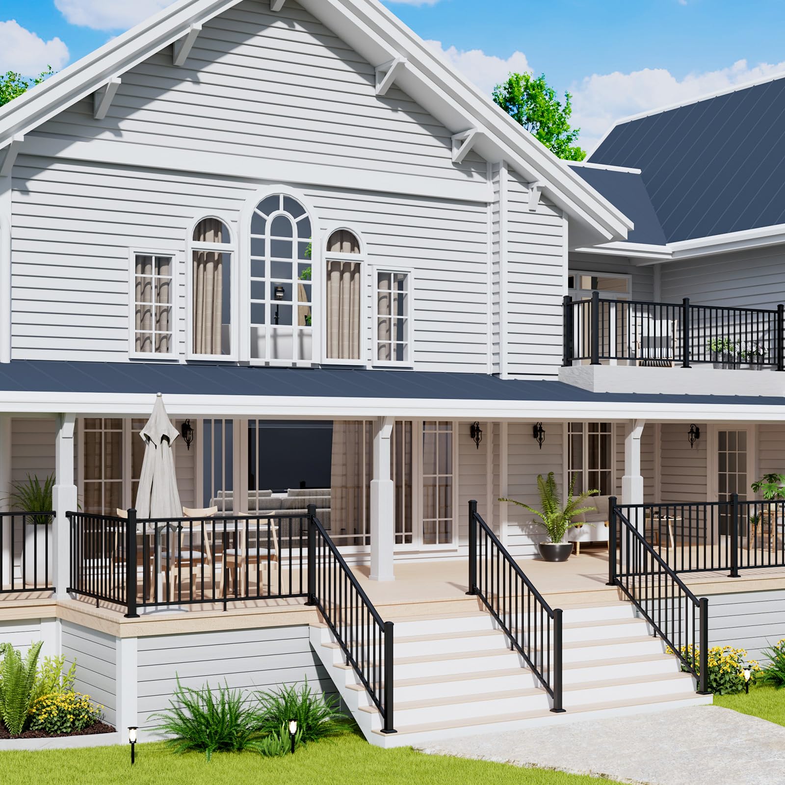 Egadis 2 Pack 36 in. H x 8 ft. W Porch and Deck Railing Kit Without Post, Black Textured AAMA 2604 Powder-Coat Finish Modular Aluminum Railing System for Outdoor Decks, Porches & Balconies (2 Panel) - Image 7