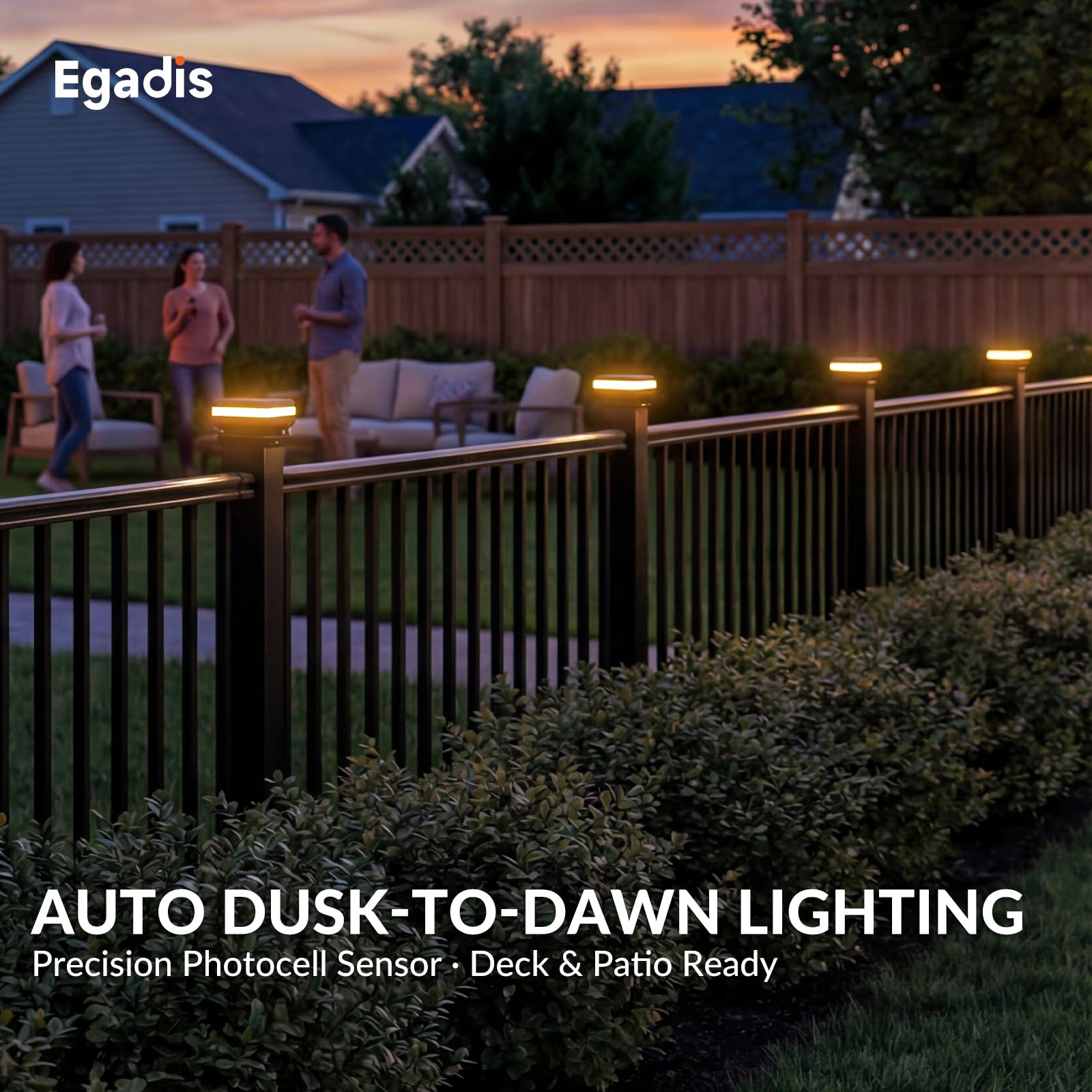 Egadis 4 Pack 36 in. H x 6 ft. W Porch and Deck Railing Kit with Light, Black Textured AAMA 2604 Powder-Coat Finish Modular Aluminum Railing Kit for Outdoor Decks, Porches & Balconies(4 Post, 4 Panel) - Image 8