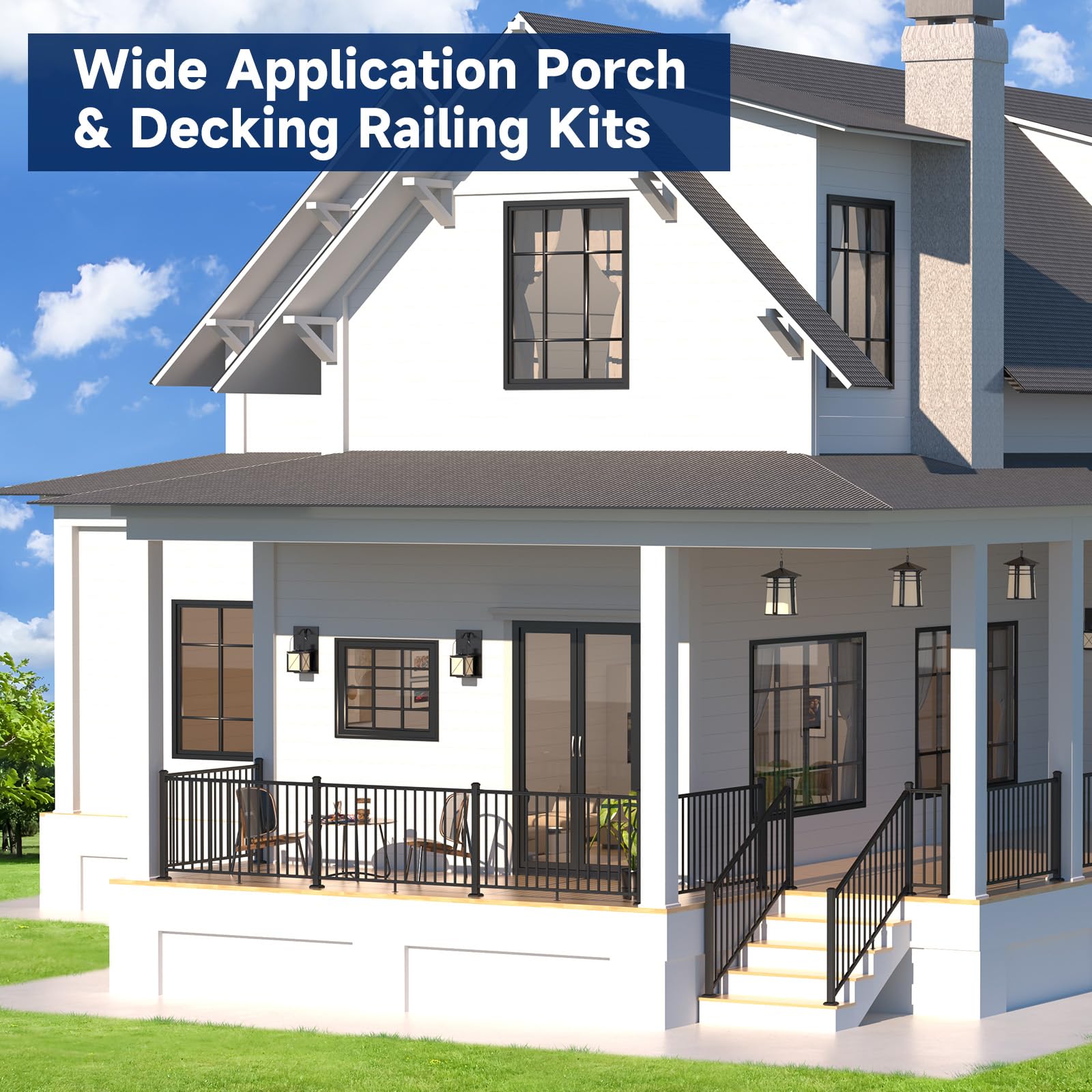 Egadis 4 Pack 42 in. H x 6 ft. W Porch and Deck Railing Kit, Black Textured AAMA 2604 Powder-Coat Finish Modular Aluminum Railing System for Outdoor Decks, Porches & Balconies (4 Post, 4 Panel) - Image 7