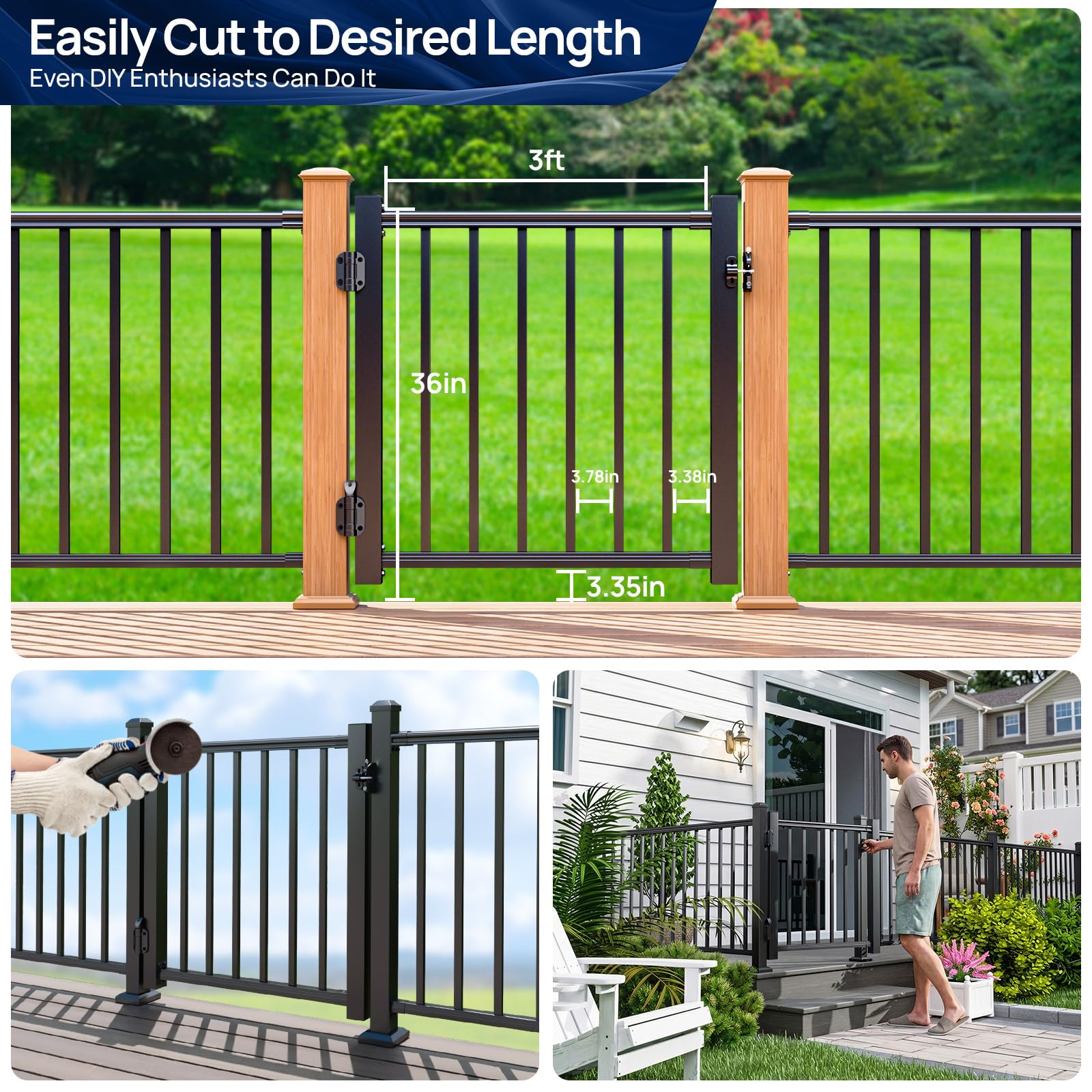 Egadis Deck Gate Kit, Aluminum Gate Kit, Black Textured Powder-Coat Finish for Outdoor Decks, Porches & Balconies (36in-3ft) - Image 3