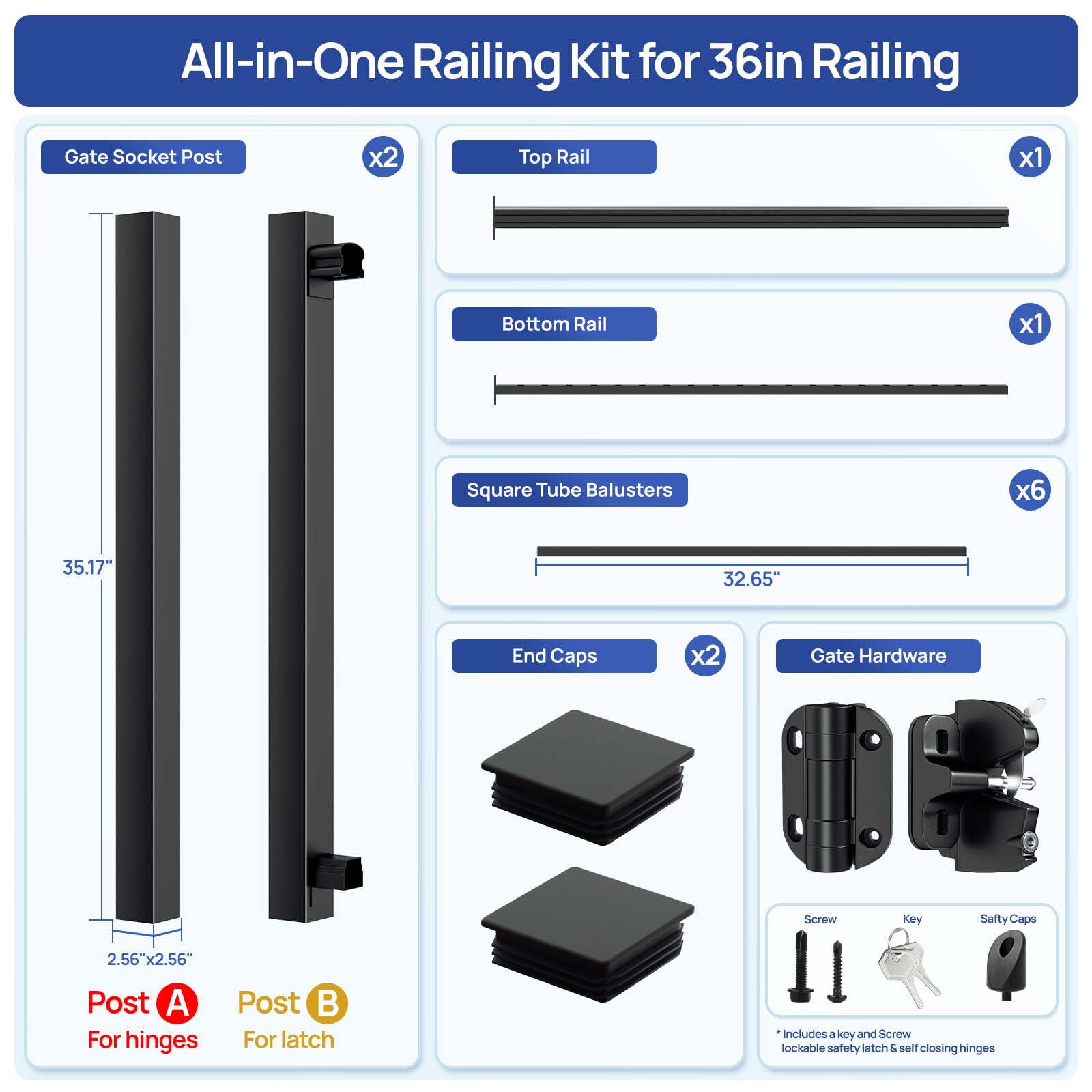 Egadis Deck Gate Kit, Aluminum Gate Kit, Black Textured Powder-Coat Finish for Outdoor Decks, Porches & Balconies (36in-3ft) - Image 4