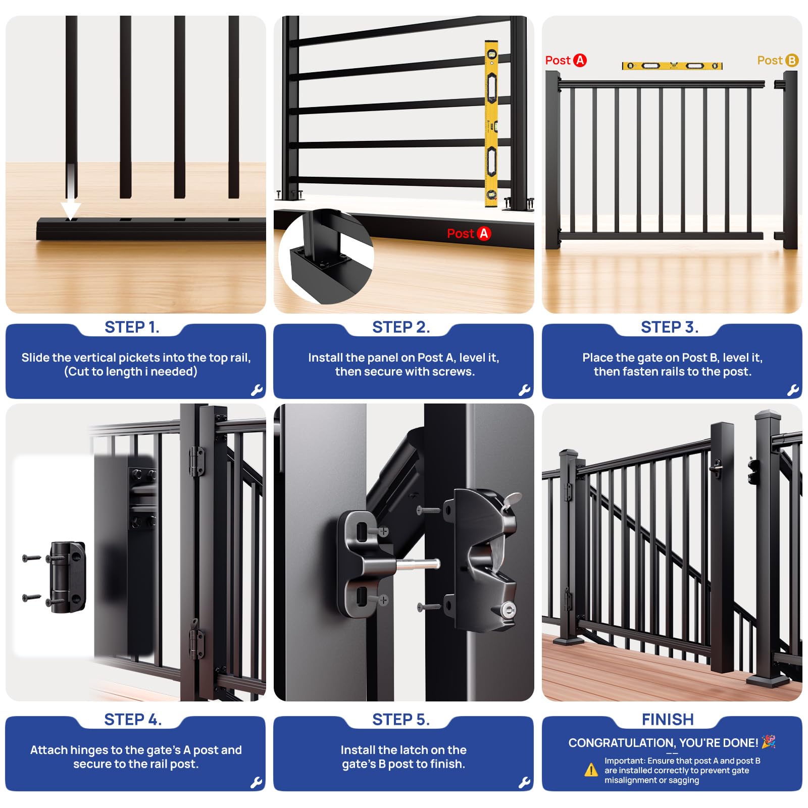 Egadis Deck Gate Kit, Aluminum Gate Kit, Black Textured Powder-Coat Finish for Outdoor Decks, Porches & Balconies (36in-3ft) - Image 7