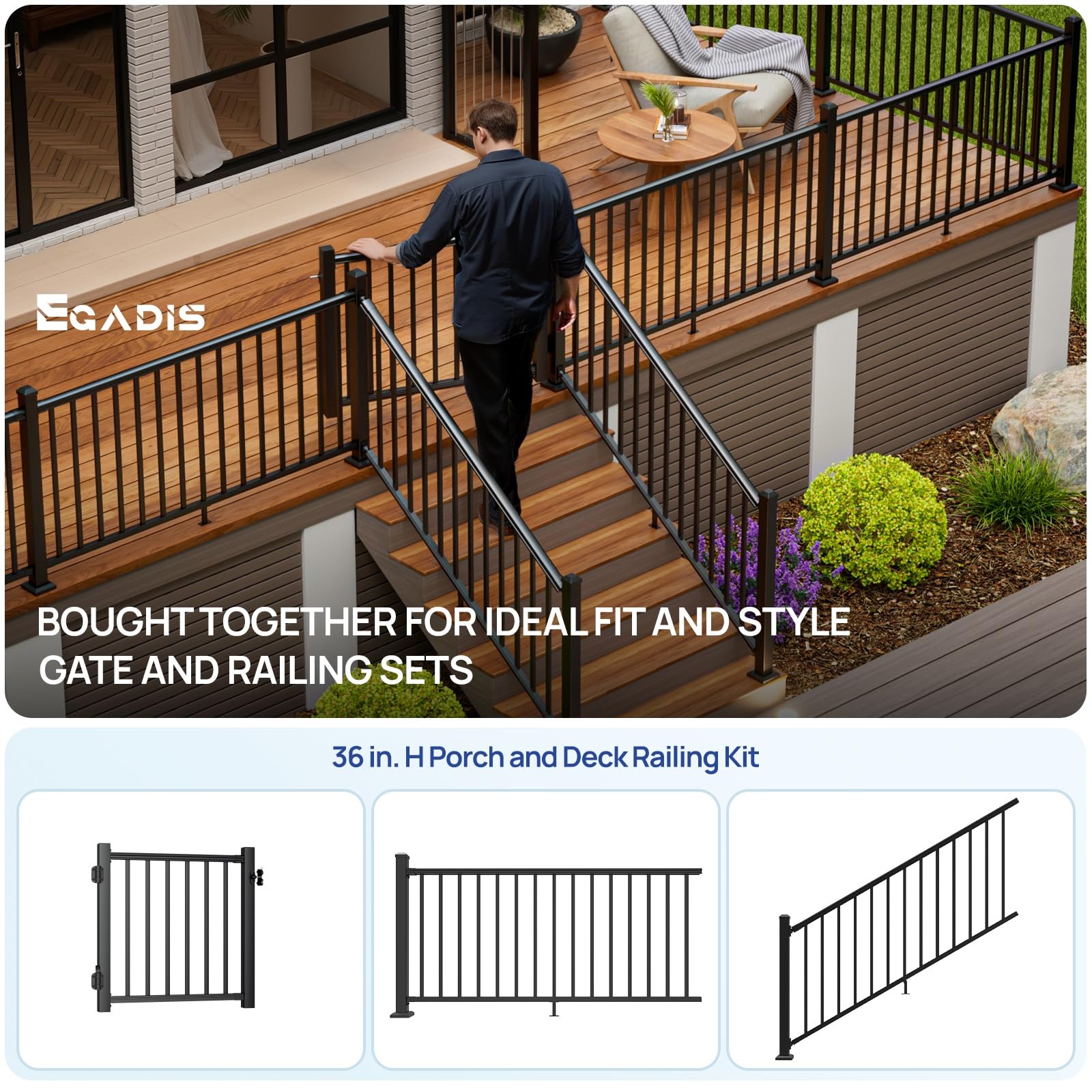 Egadis Deck Gate Kit, Aluminum Gate Kit, Black Textured Powder-Coat Finish for Outdoor Decks, Porches & Balconies (36in-3ft) - Image 8